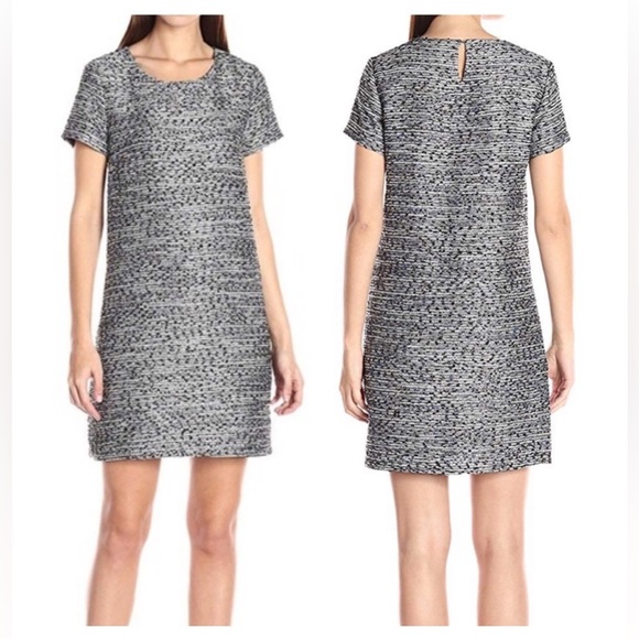 CeCe Tweed Shift Dress Metallic Blue Black White Size 0 - Picture 1 of 9